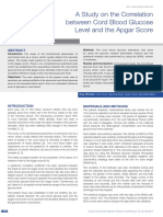 A Study On The Correlation Between Cord Blood Glucose Level and The Apgar Score