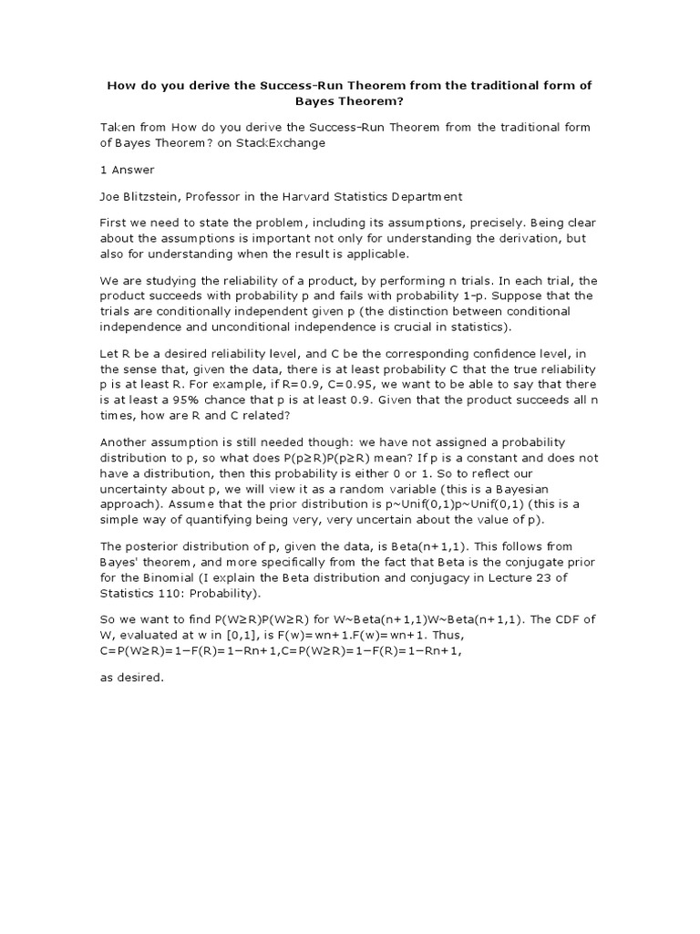 How Do You Derive The Success-Run Theorem From The Traditional Form of