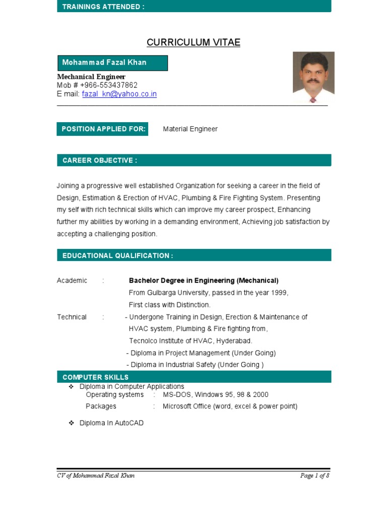 Mechanical Engineer CV for HVAC & Procurement | PDF | Specification ...