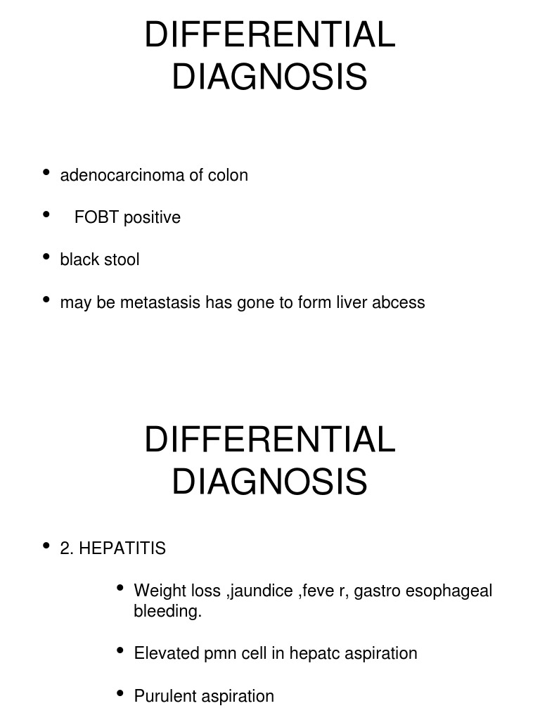 Differential Diagnosis Adenocarcinoma of Colon FOBT Positive Black