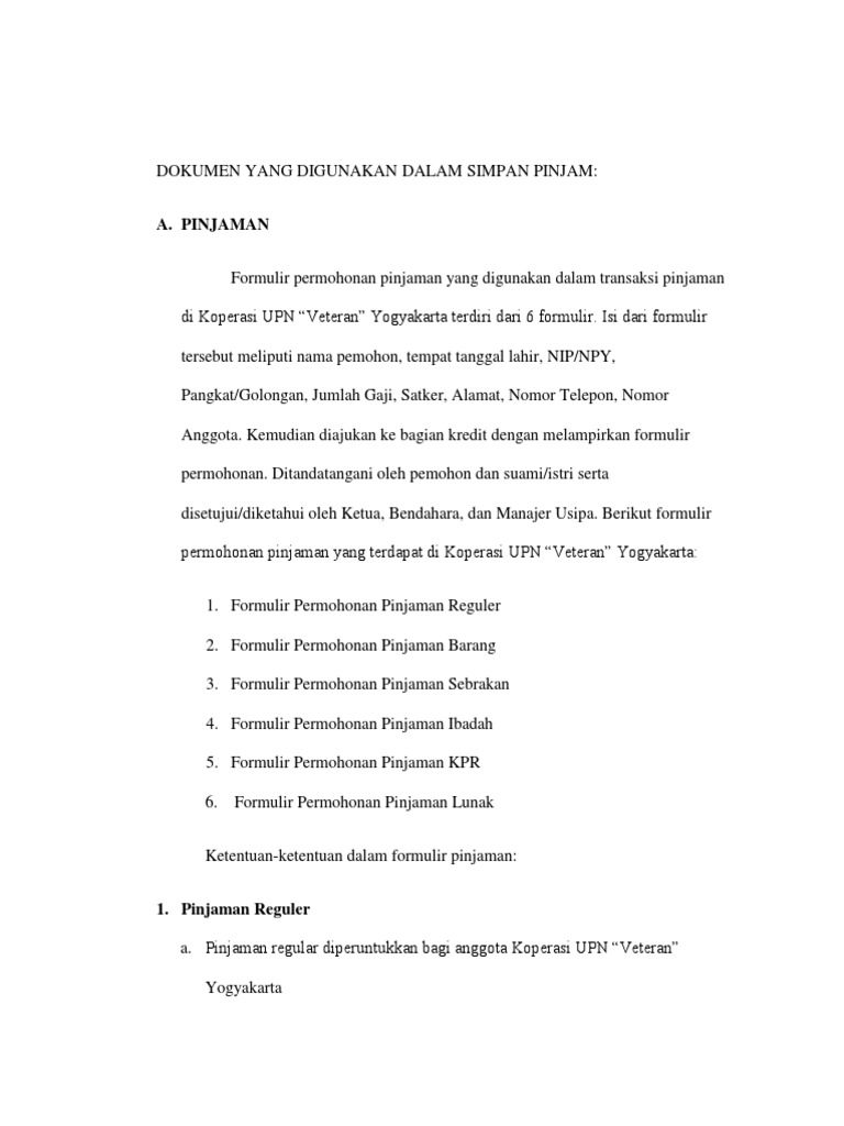 Syarat dan Formulir Pinjaman Koperasi | PDF | Pengelolaan Keuangan & Uang