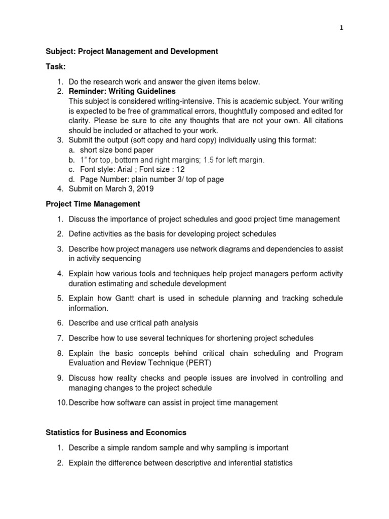 Subject: Project Management and Development Task | PDF | Risk ...