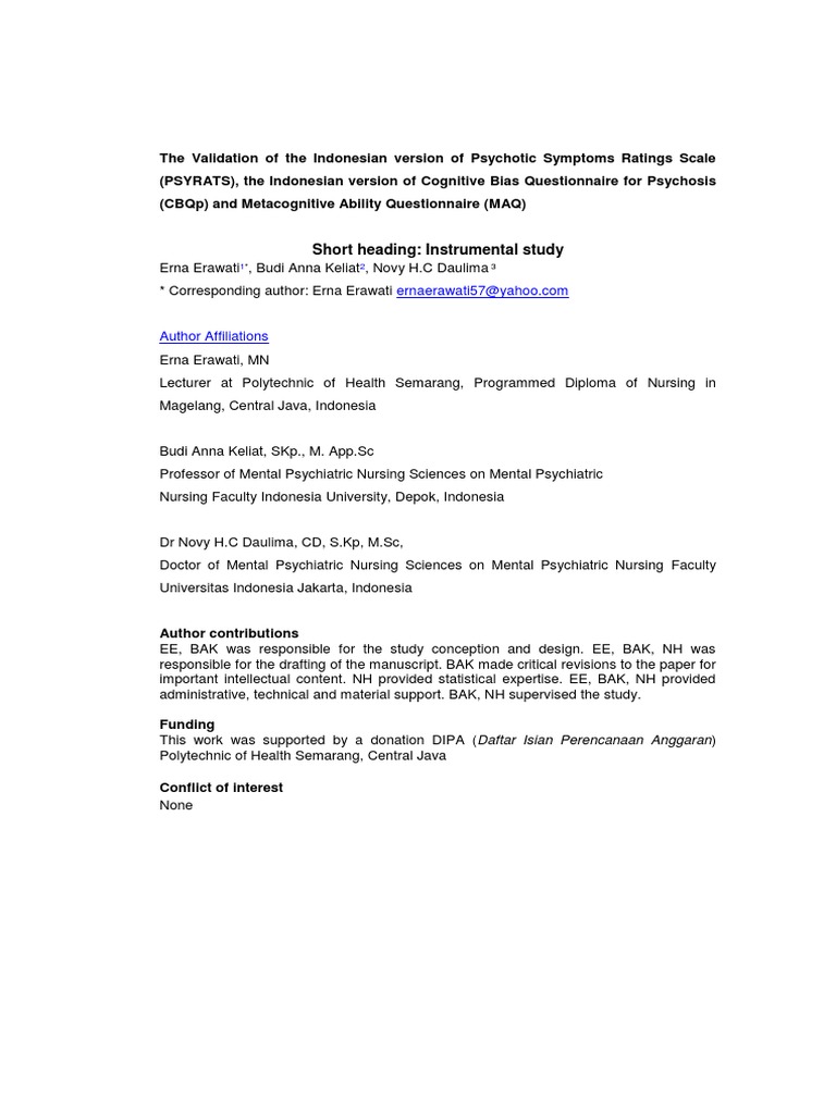 PSYRATS Erna Erawati | PDF | Schizophrenia | Mental Health