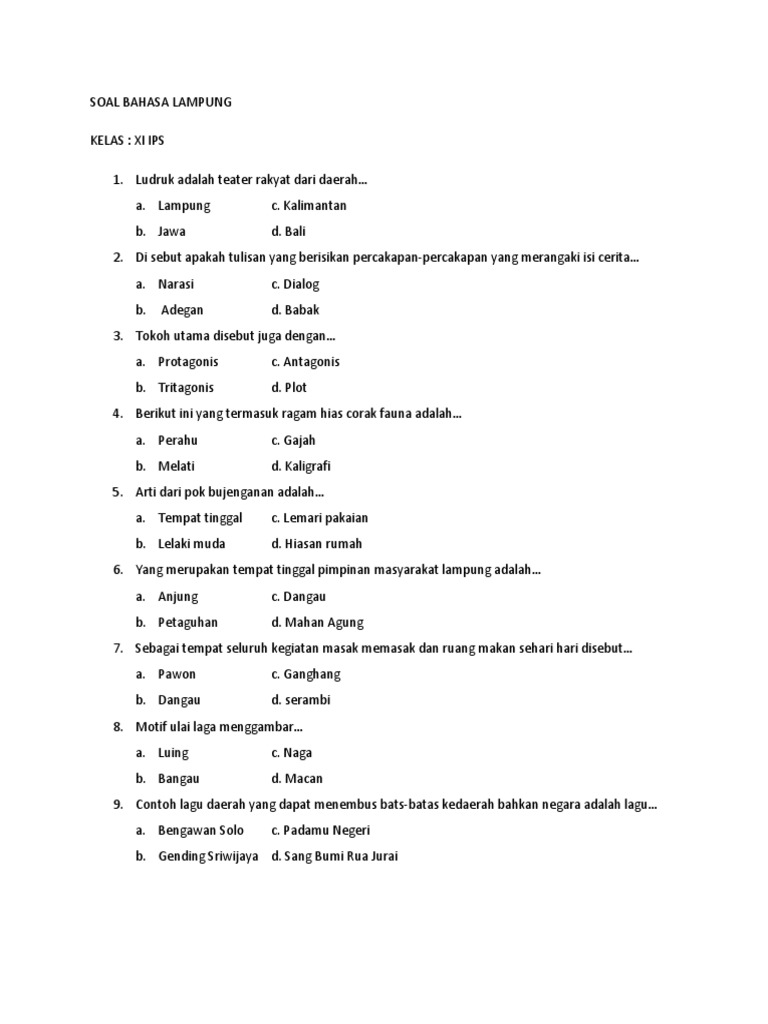 Soal Bahasa Lampung Kls Xi Yanti