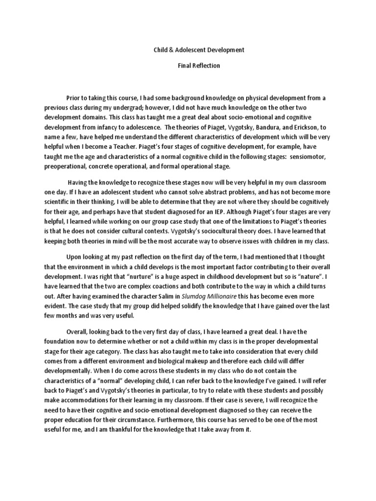 Reflection on Child Development Insights | PDF | Epistemology | Cognition