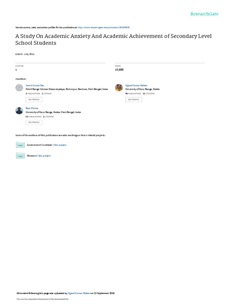 A Study On Academic Anxiety and Academic Achievement | PDF | P Value ...