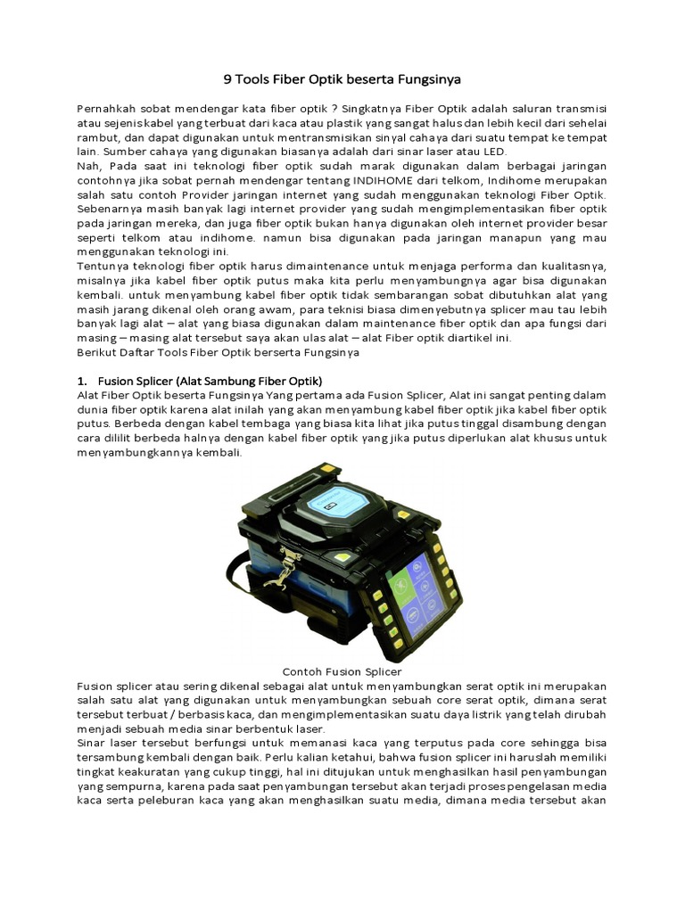 Tools Dan Alat Fiber Optik Beserta Fungsinya | PDF