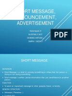 Short Message, Announcement, Advertisement: Kelompok 3 M.Irfan.Y.W.P Dhimas Arfian L SMPN 1 Sedati