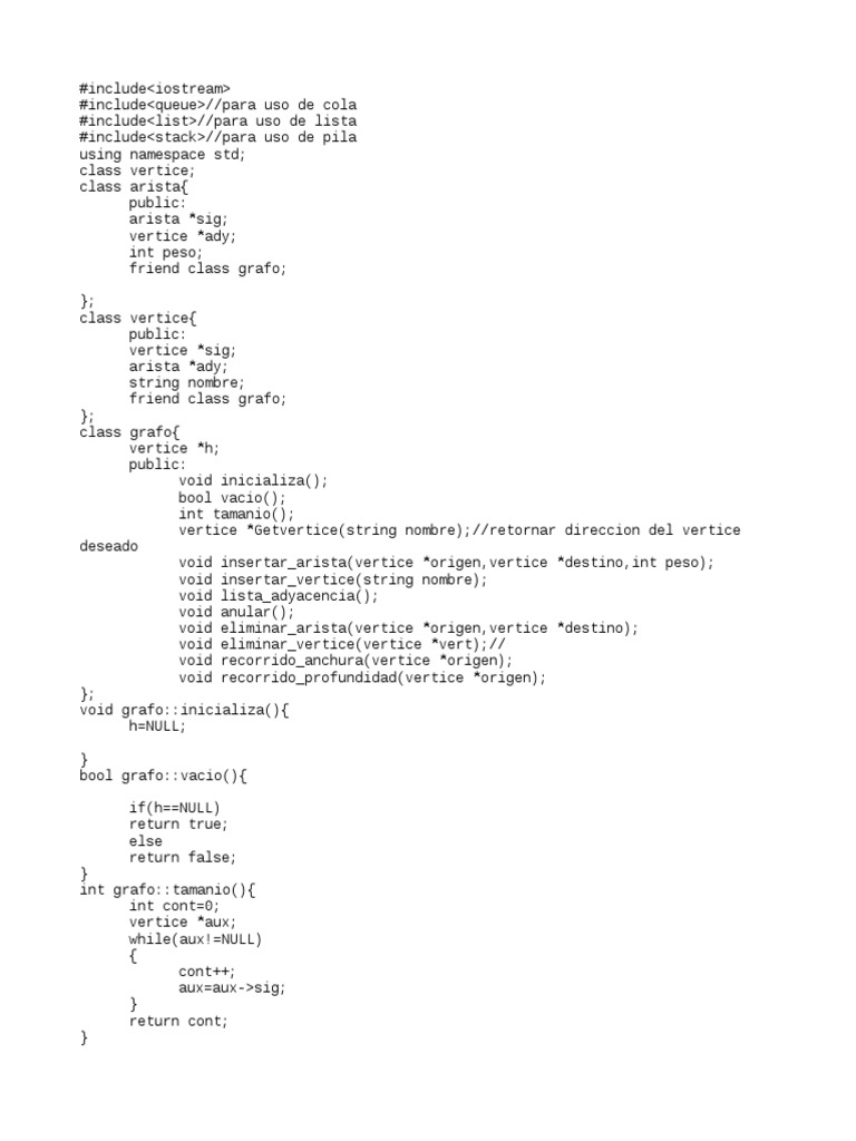 Implementación de un Grafo en C++ | PDF | Vértice (teoría de grafos ...