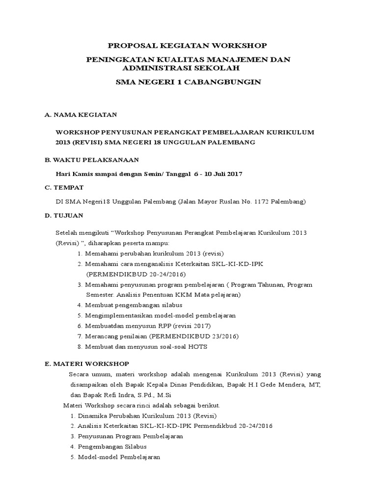 Contoh Laporan Bimbingan Teknis Kurikulum 2013