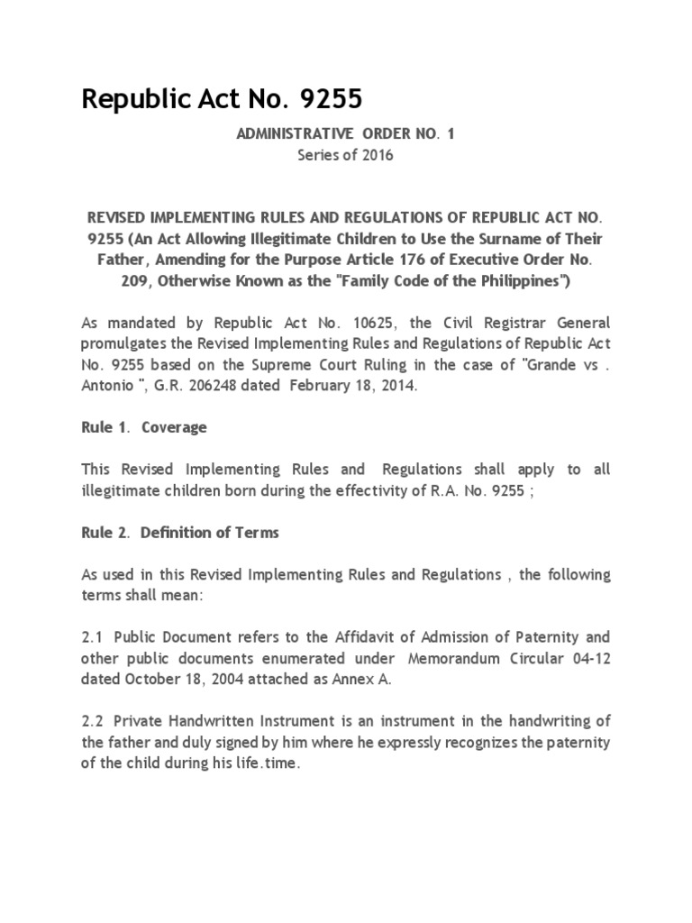 Revised Rules for RA 9255 Implementation | PDF | Birth Certificate ...