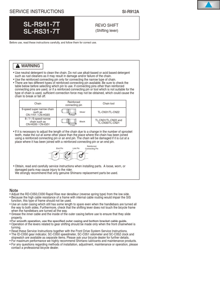 Shimano RevoShift Service Instruction PDF Vehicle Parts Mechanical Engineering