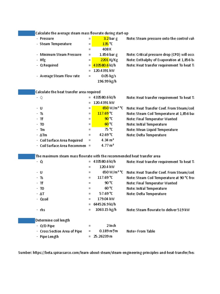 Steam Coil Calculation PDF Steam Heat Transfer