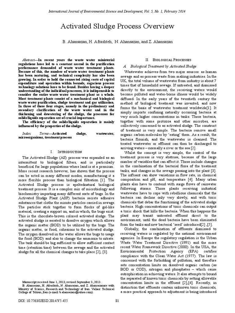 Activated Sludge Process Overview | PDF | Sewage Treatment | Wastewater