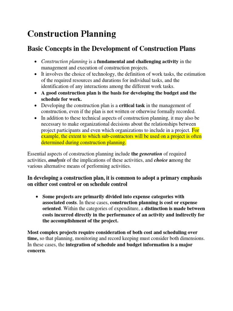 what means construction planning