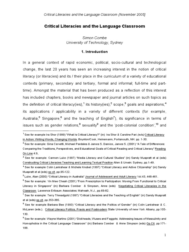 Understanding Critical Literacies in Education | PDF | Literacy | Cognition