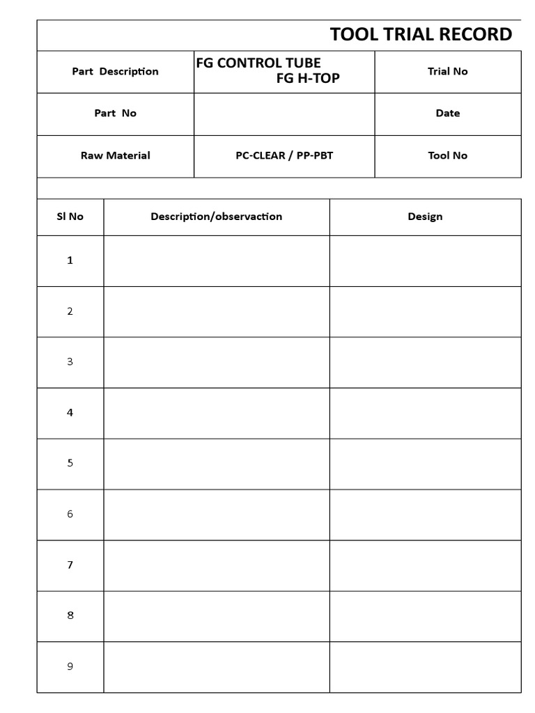 Tool Trial Record Documentation | PDF