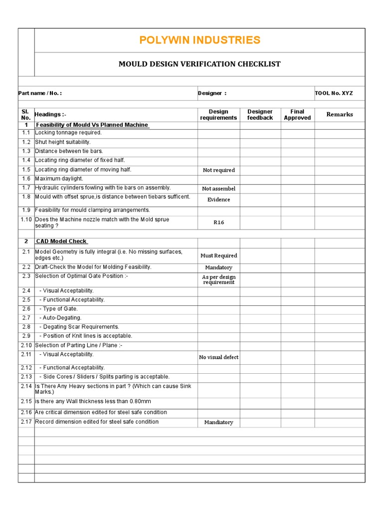 Mould Design Verification Checklist | PDF | Casting (Metalworking ...