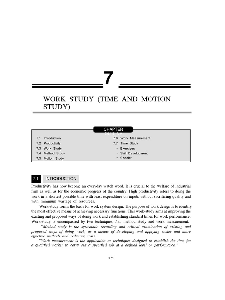 Chapter 7 WORK STUDY (TIME AND MOTION STUDY) PDF Factors Of