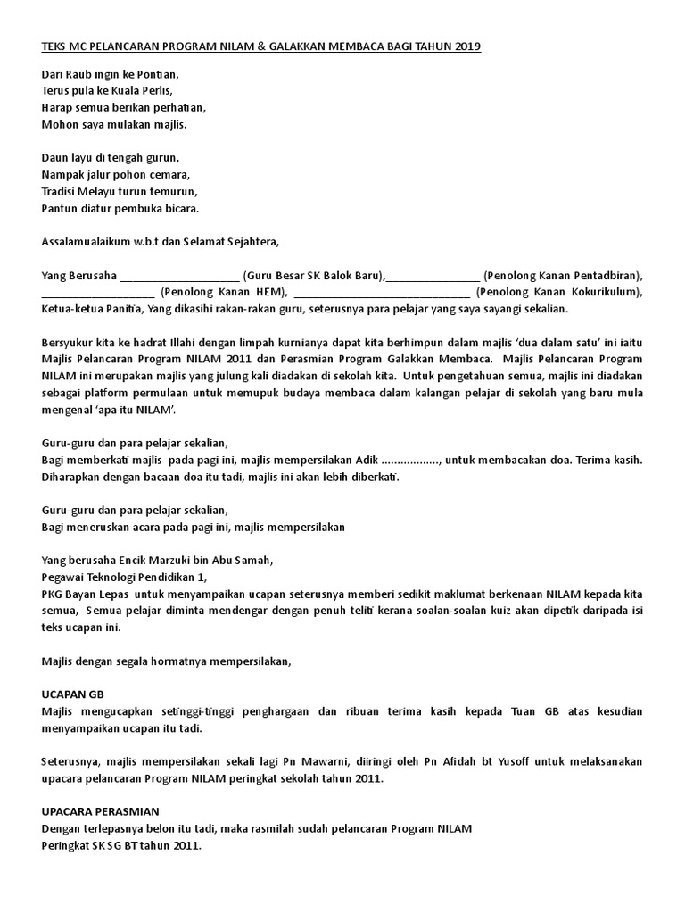 Teks Mc Pelancaran Nilam Pdf