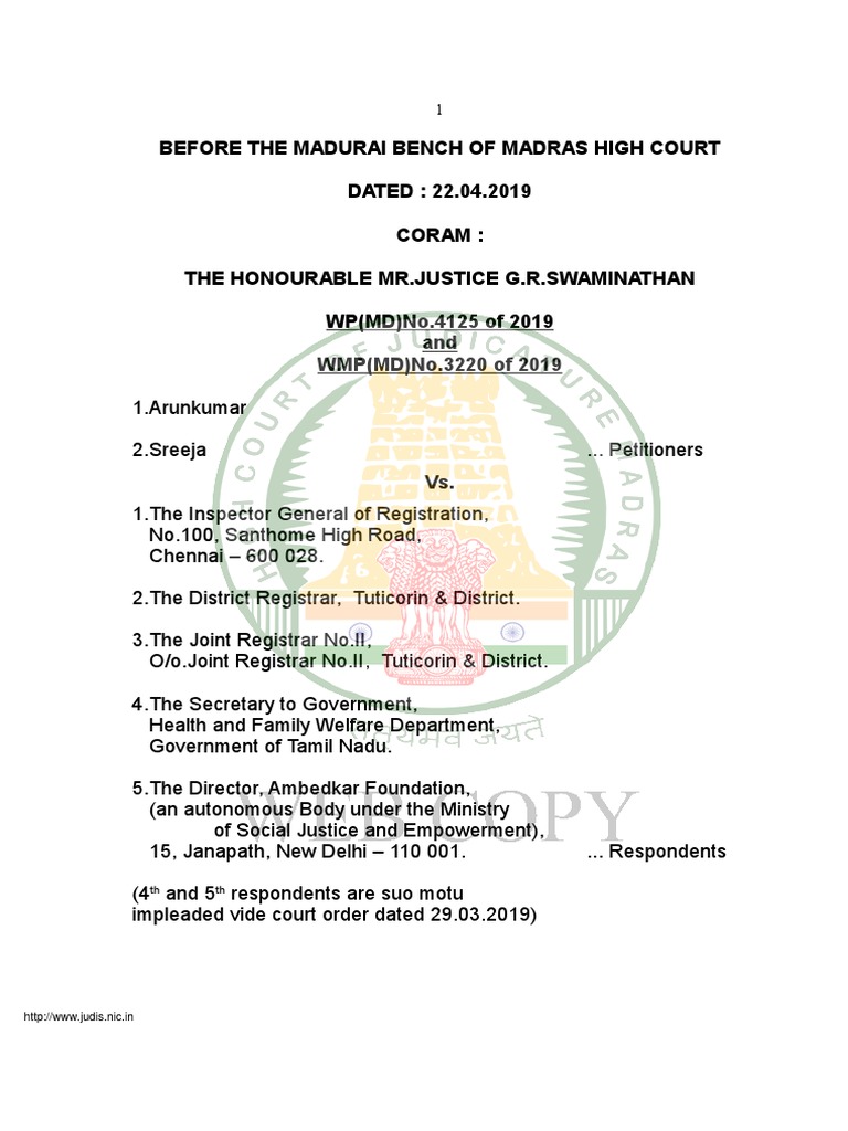 2019 04 22 The Historic Judgment Of The Madras High Court Madurai