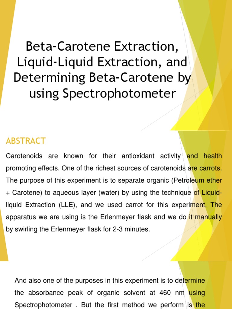BetaCarotene Extraction, LiquidLiquid Extraction, and Determining