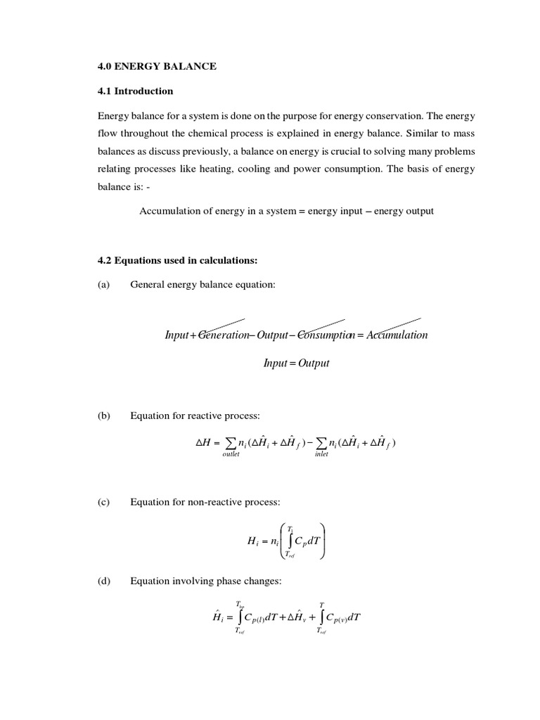 Complete Energy Balance PDF PDF Quantity Chemistry