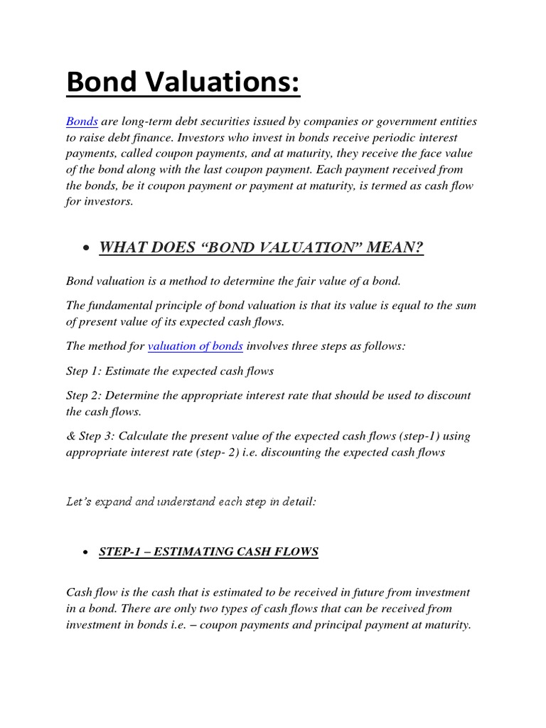 Bond Valuations What Does "Bond Valuation" Mean? PDF Present