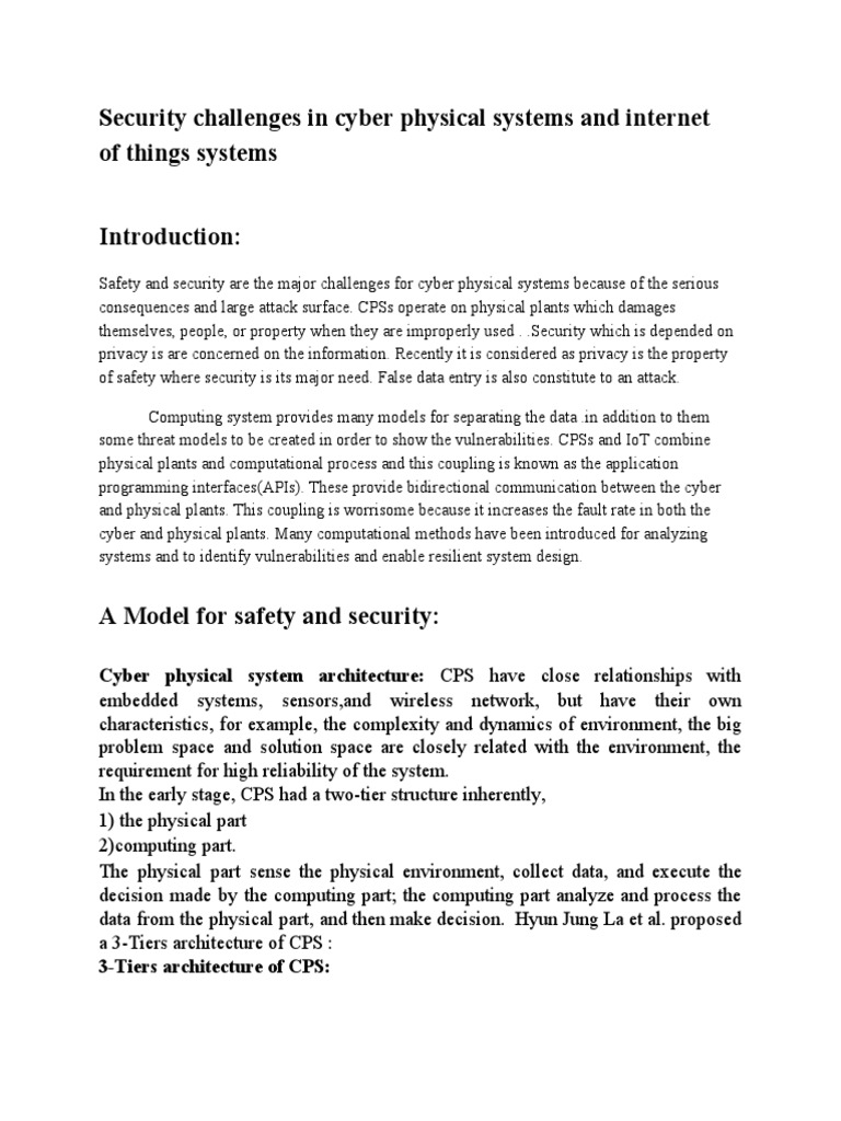 Security Challenges in Cyber Physical Systems and Internet of Things ...