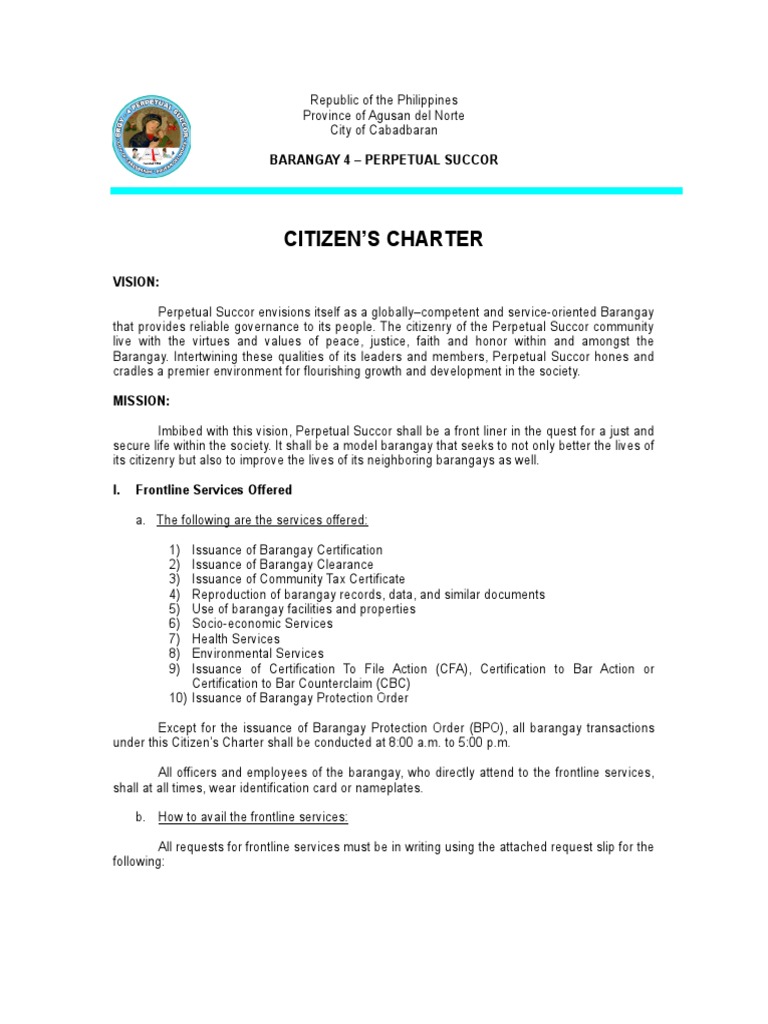 Barangay 4 Citizen's Charter Overview | PDF | Identity Document | Receipt