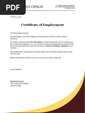 certificate of employment