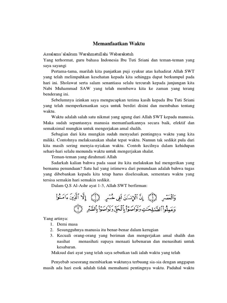 Teks Ceramah Tentang Memanfaatkan Waktu