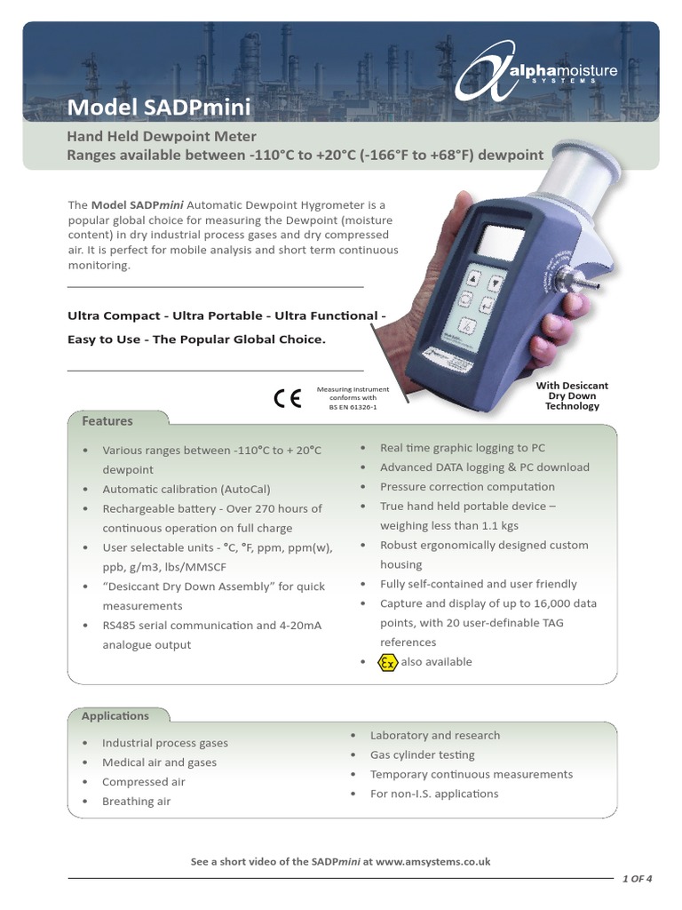 Model Sadpmini: Hand Held Dewpoint Meter Ranges Available Between - 110 ...