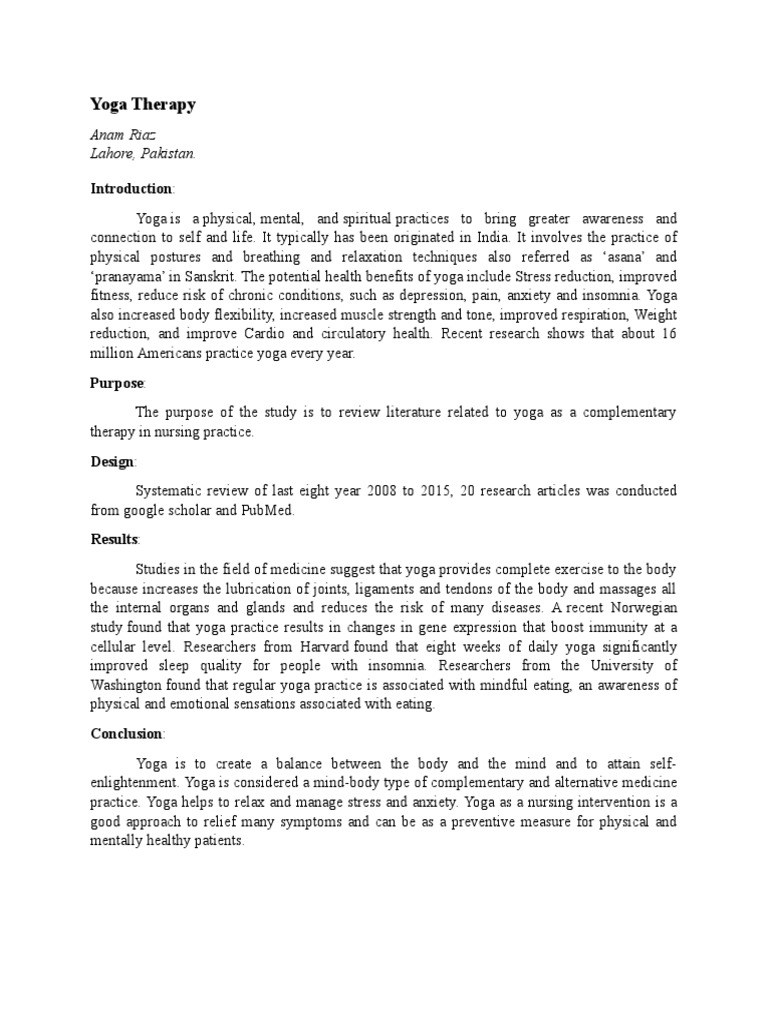 Yoga Therapy: Anam Riaz Lahore, Pakistan | PDF | Science & Mathematics