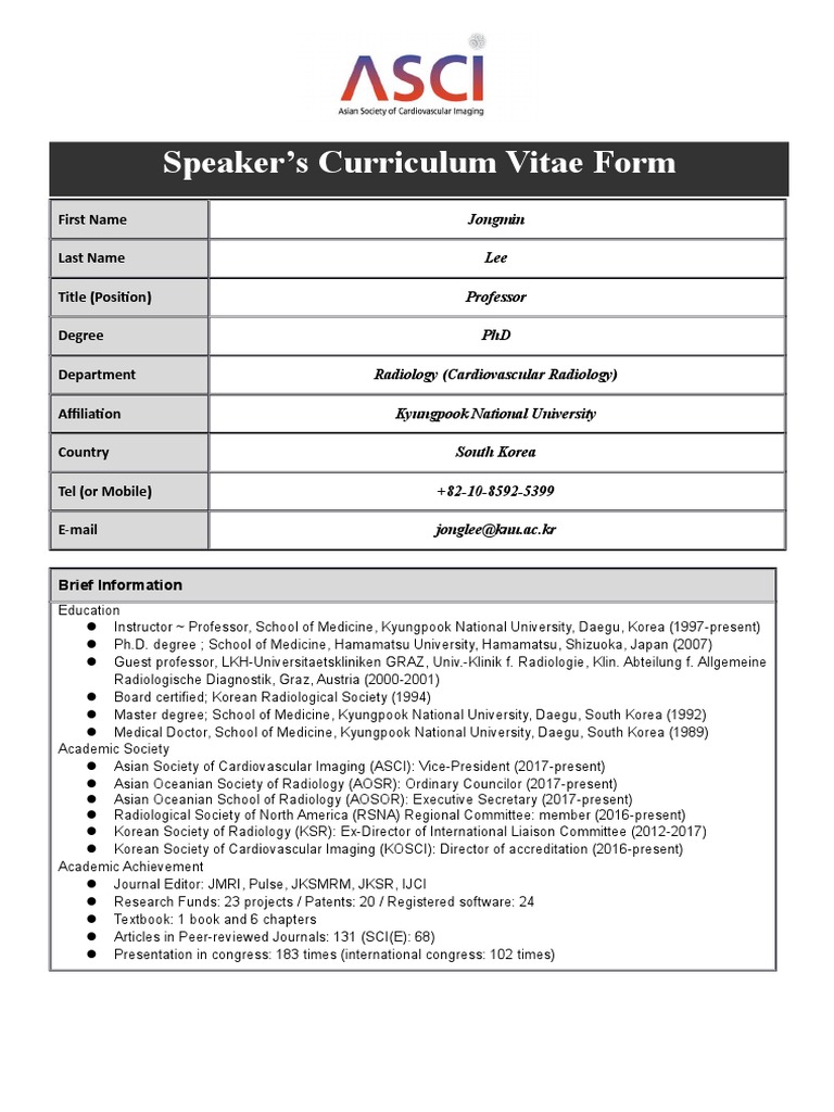 Speaker's Curriculum Vitae Form | PDF
