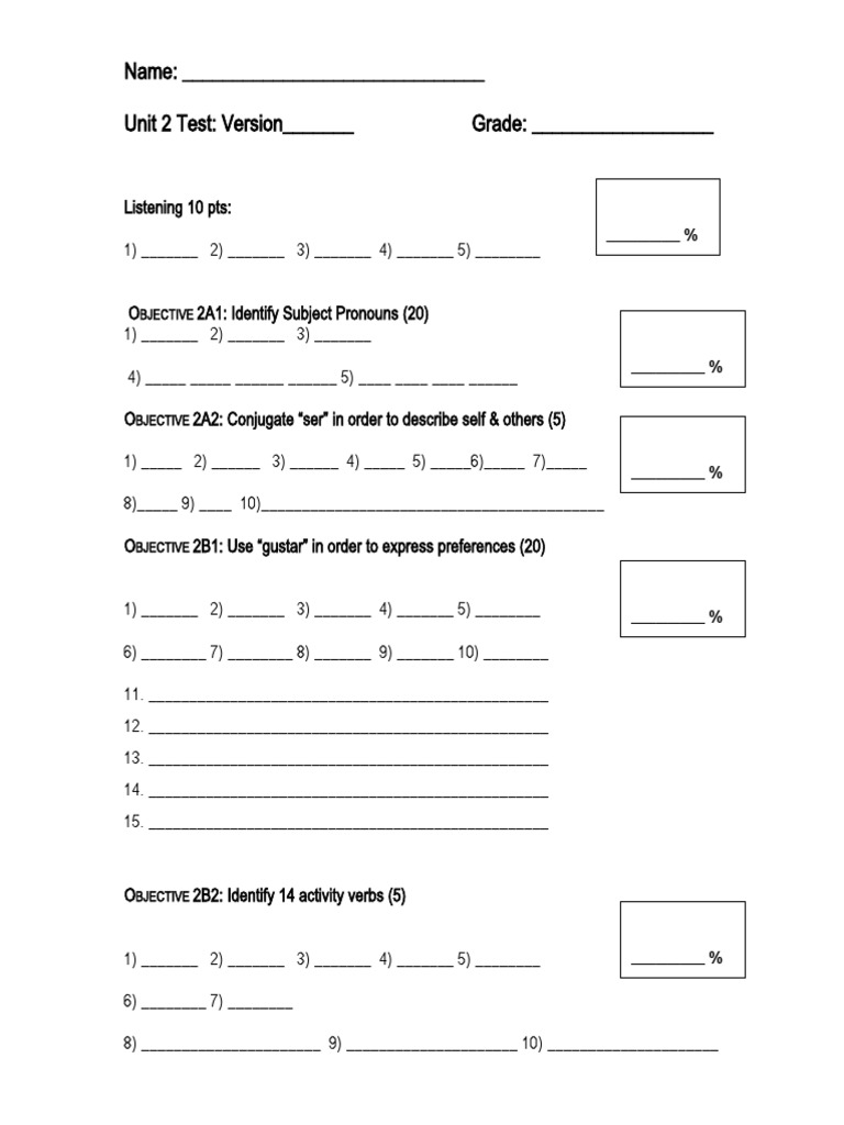 UNIT 2 Test-Answersheet | PDF | Grammatical Conjugation | Linguistic ...