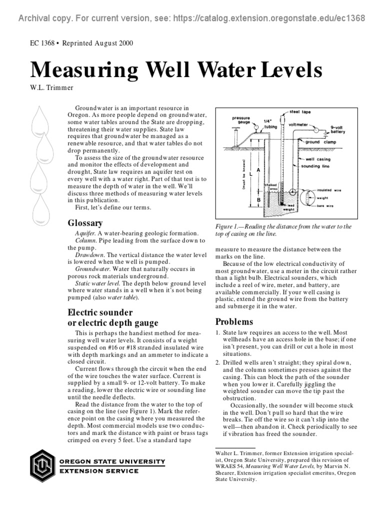Measuring Well Water Levels: Archival Copy. For Current Version, See ...