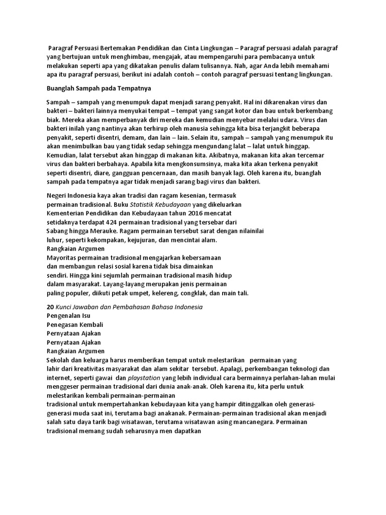 4 Contoh Paragraf Persuasi Bertemakan Pendidikan Dan Cinta Lingkungan 2