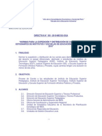 Normas para La Expedición y Distribución de Carnés para Estudiantes de Institutos y Escuelas de Educación Superior Año 2010