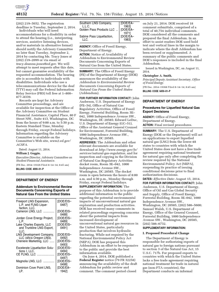 DOE ProceduresForLNGExportDecisions | PDF | National Environmental ...