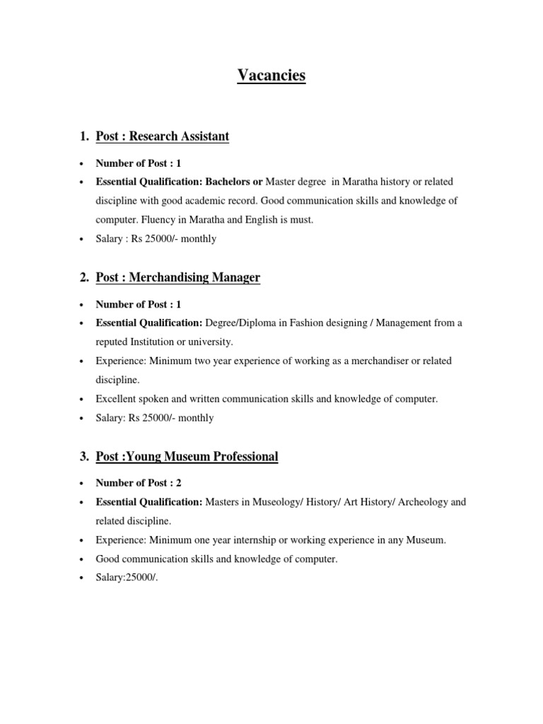 Vacancies: 1. Post: Research Assistant | PDF | Diploma | Academic Degree