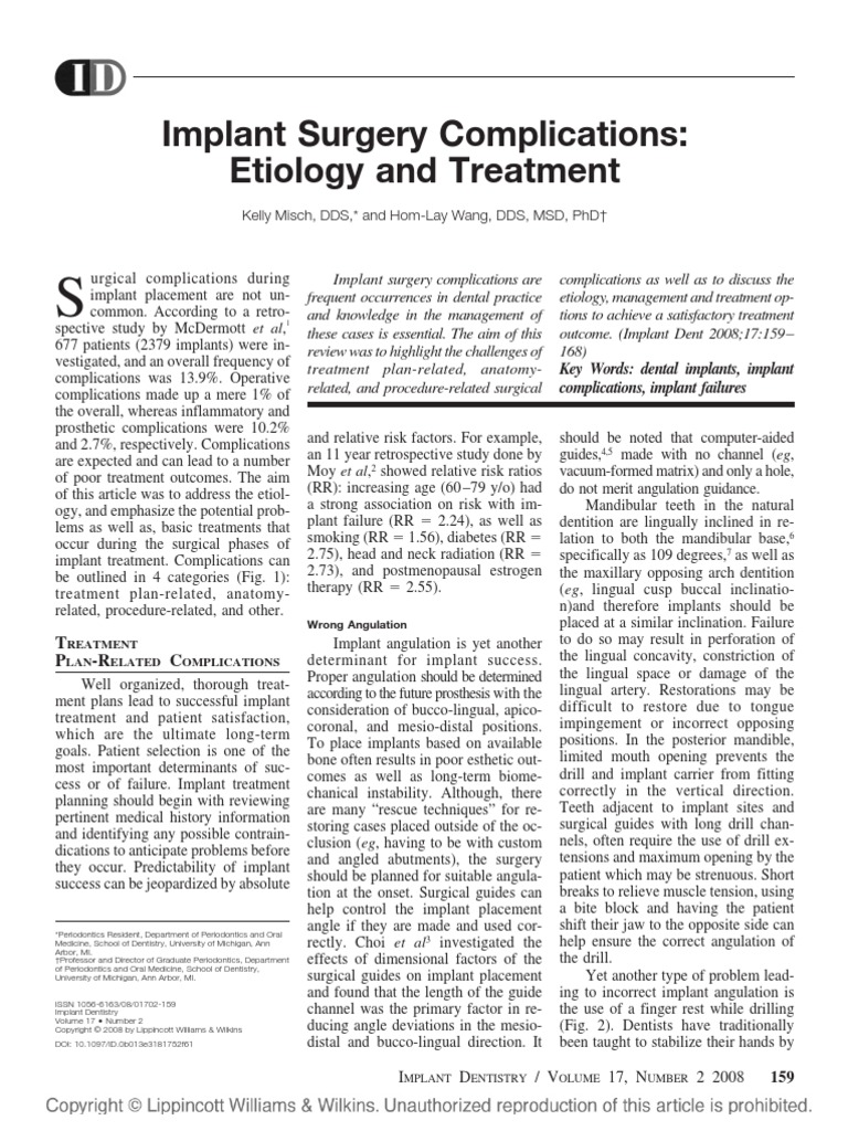Implant Surgery Complications - Etiology and Treatment | PDF | Dental ...