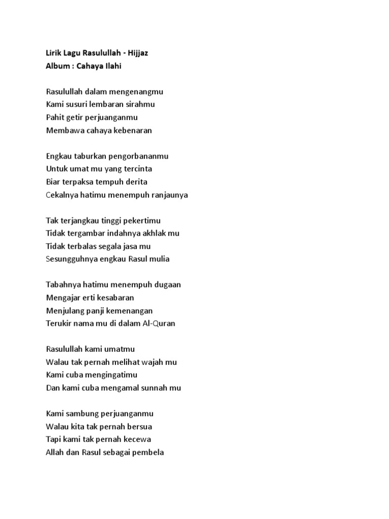 Lirik Lagu Rasulullah Pdf