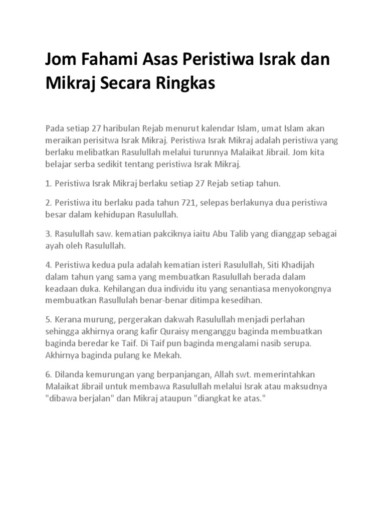 Jom Fahami Asas Peristiwa Israk Dan Mikraj Secara Ringkas Pdf