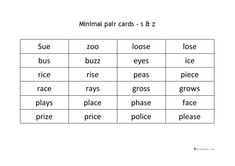 Minimal Pair Card S Z PDF PDF