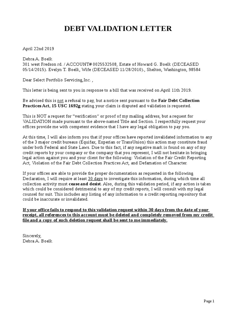 Debt validation letter 2019 04 22 pdf business law justice