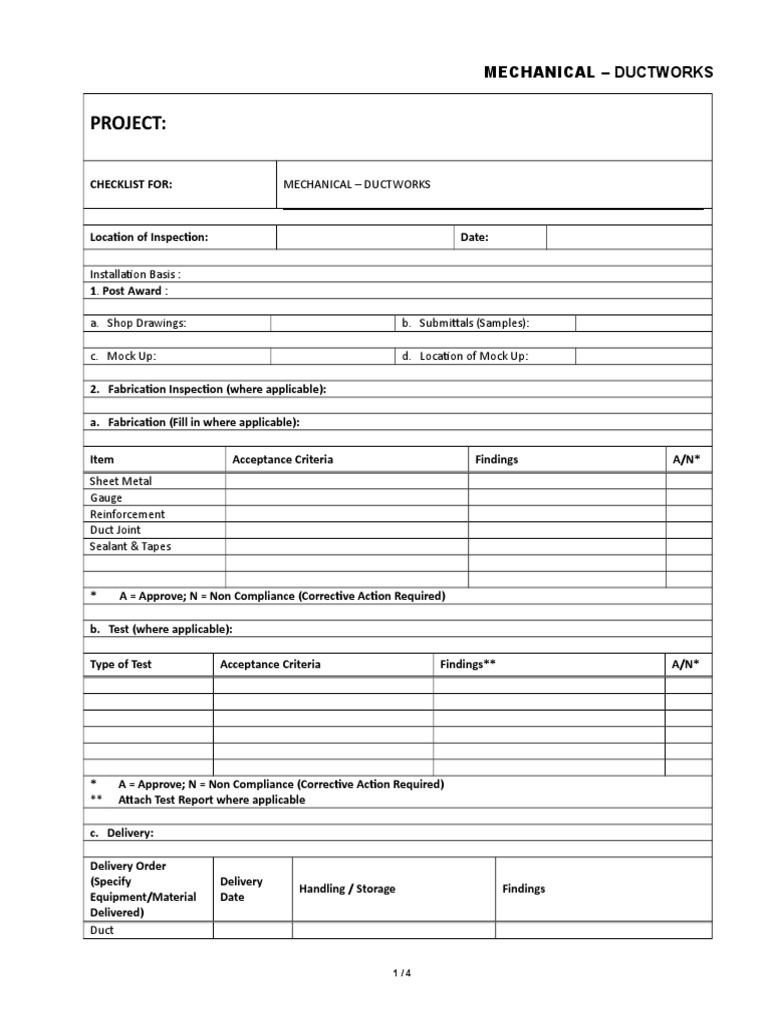 Ductwork Installation Checklist | PDF | Duct (Flow) | Building Engineering