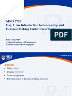 MNO 2705 Day 1: An Introduction To Leadership and Decision Making Under Uncertainty