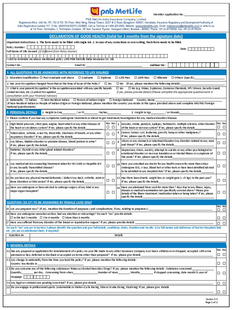 Declaration Of Good Health Form Ver 3 4 Tcm47 27819 Pdf Miscarriage Pregnancy