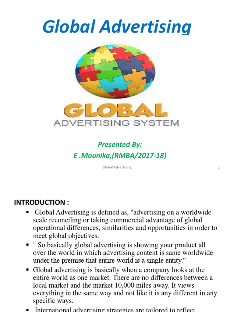 Understanding Global Advertising Strategies | PDF | Advertising | Brand